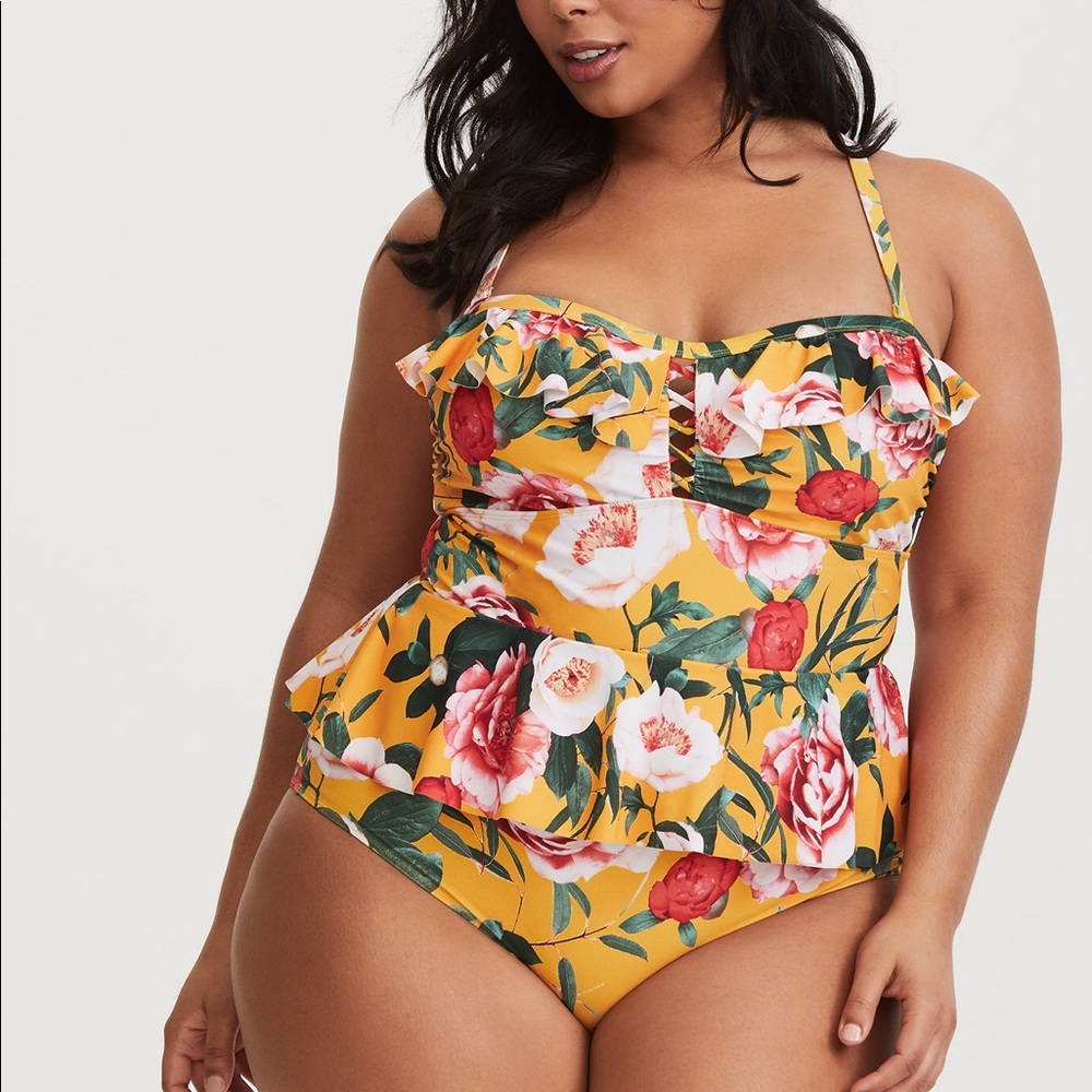 Floral Print Ruffled Peplum Swimsuit